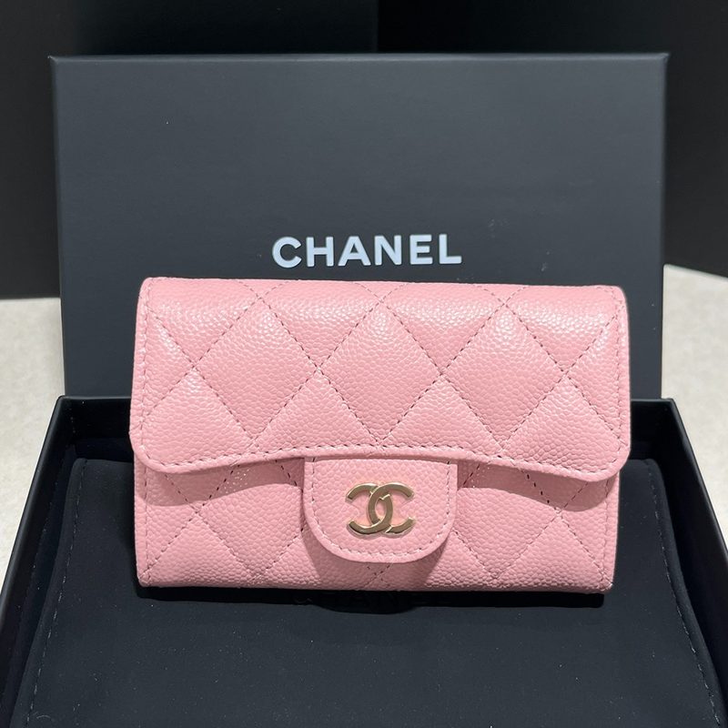 CHANEL Card Wallet Classic 캐비어 스킨 연핑크 샴페인골드
