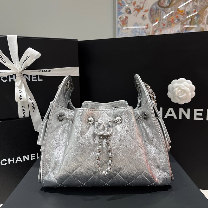CHANEL 25Bag 샤이니 Metallic Calfskin Silver Chain 호보백 Mini
