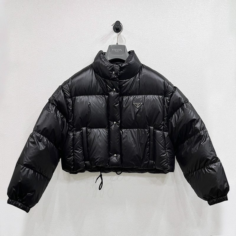 PRADA Padded Jacket Re-Nylon Goose Cropped Convertible Down Jacket Black