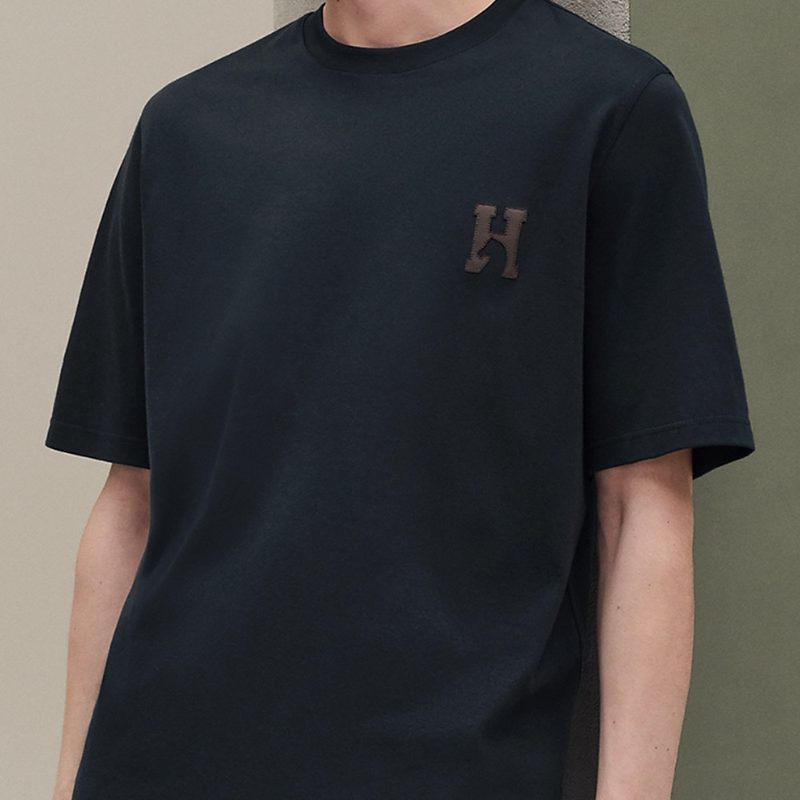 에르메스 H 슈발 미니 램스킨 패치 티셔츠 마린