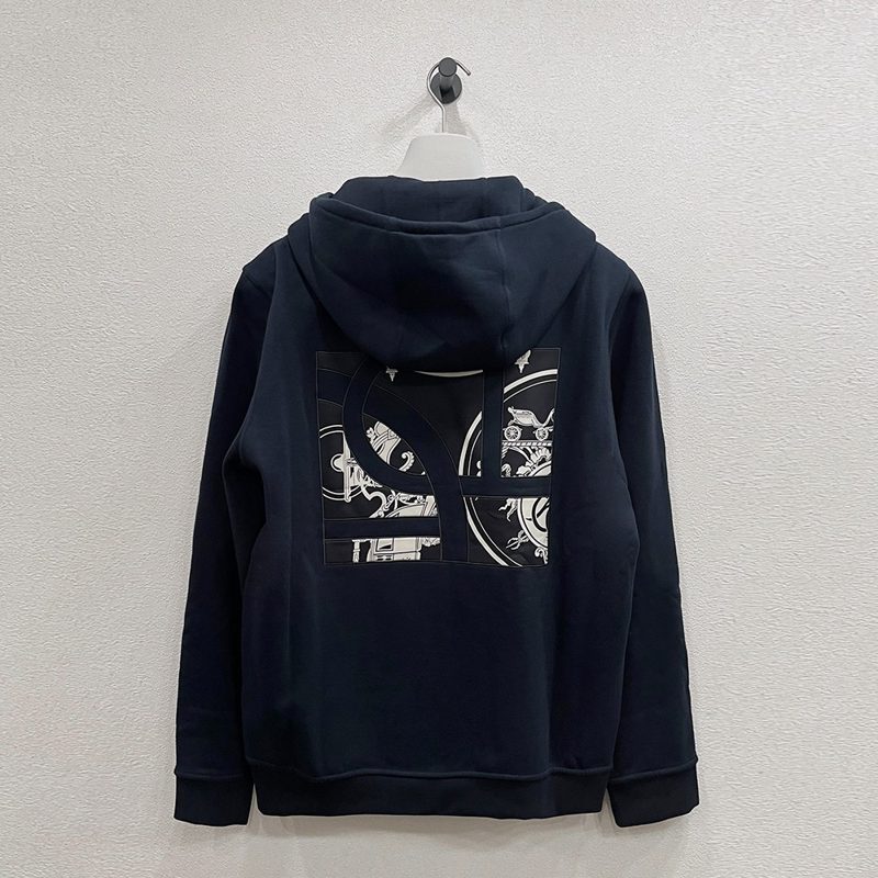 HERMES 엑스 리브리스 Silk Detail Zip-Up Hoodie 마린
