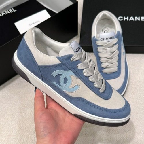 CHANEL Suede 배색 CC Logo 블루 Sneakers Men's용