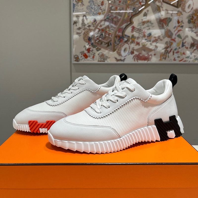 HERMES 바운싱 Sneakers Suede Calfskin White H Black 오렌지 Two-Tone