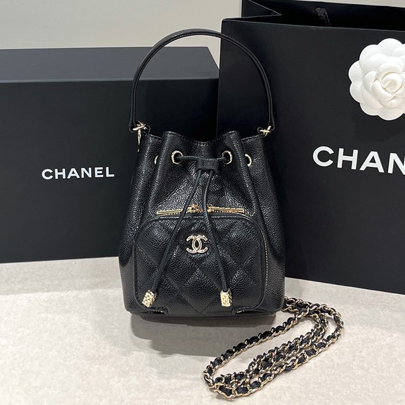 CHANEL 복조리 Handle 그레인드 Calfskin Black Gold-Tone