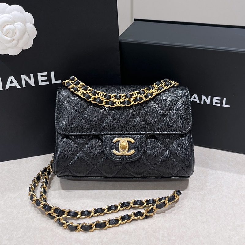 CHANEL Handle Mini ํ๋ฉ๋ฐฑ ์บ๋น์ด์คํจ Black Gold-Tone Chain
