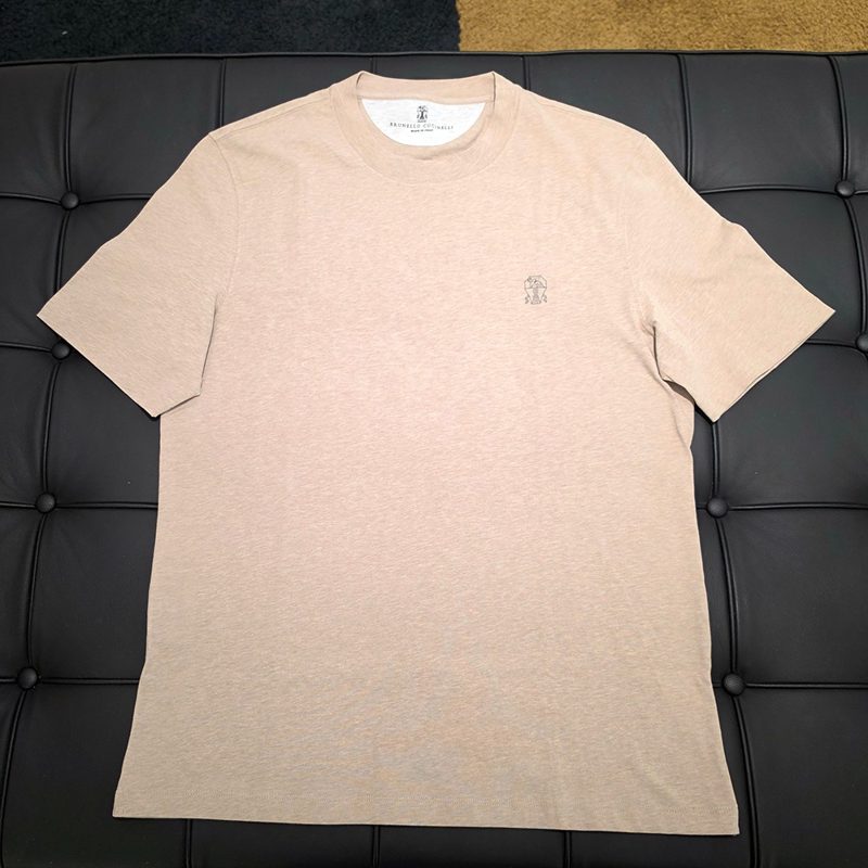 브루넬로 쿠치넬리 Logo Cotton Jersey Crew Neck T-Shirt 베이지