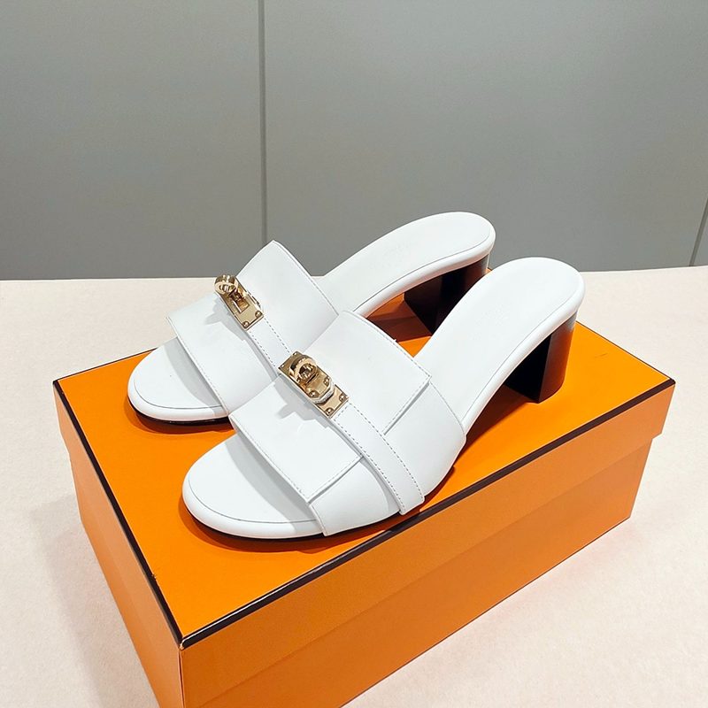 HERMES Sandals / 켈리 Buckle 지지 Mules White Gold-Tone