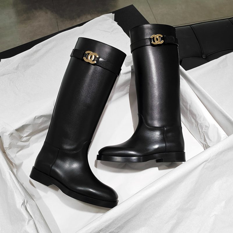CHANEL Boots / 2026 가을 겨울 Free-컬렉션 Calfskin Black Gold Metal High Boots