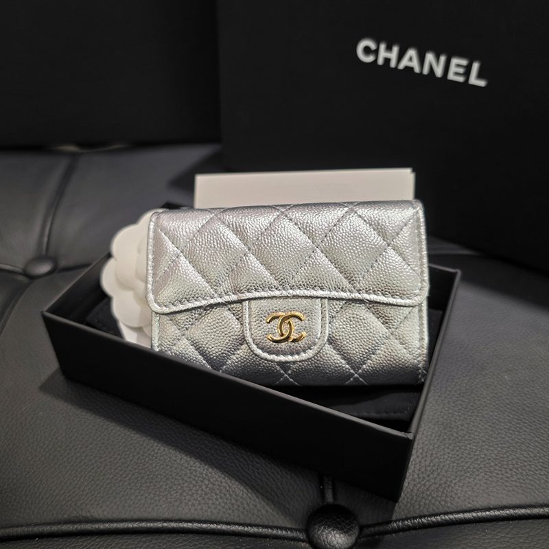 샤넬 카드지갑/클래식 똑딱이 지갑 실버