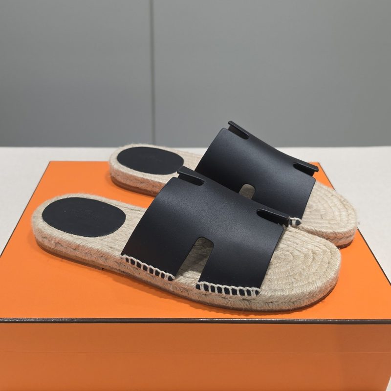 HERMES Loafers / Suede 고트스킨 안티구아 에스파드리유 Slippers Black