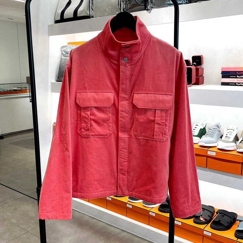 HERMES Gusset Pocket Jacket Shirt Sunset Coral ํํฌ