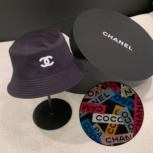 CHANEL Bucket Hat Reversible μ½μ½ Pattern Black Large