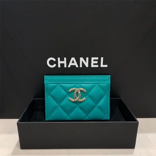 CHANEL ๊ทธ๋ ์ธ๋ Calfskin Diamond ๋ ์ด์ค Card Wallet ์ฌ๋กฏ