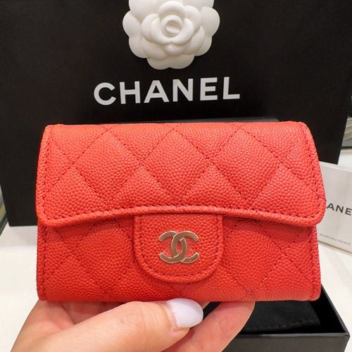 CHANEL Classic Card Wallet ๊ทธ๋ ์ธ๋ Calfskin ์ฝ๋๋ ๋ ์ดํ์ธ๊ณจ๋