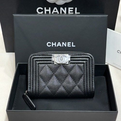 CHANEL ๋ณด์ด Wallet ๊ทธ๋ ์ธ๋ Calfskin Zipper ๋์ Wallet CC ์์ฅ Black