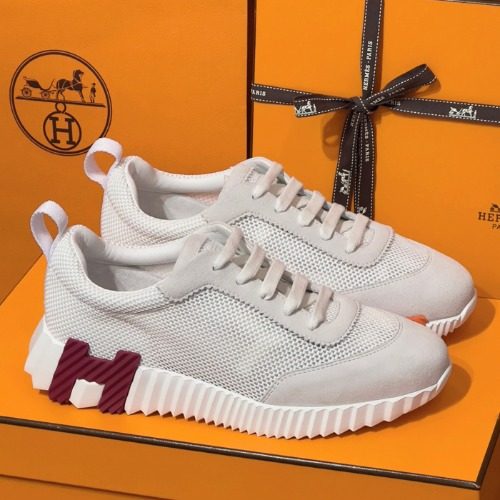 HERMES 바운싱 Sneakers White Mesh H 자주오렌지 Two-Tone Men's용