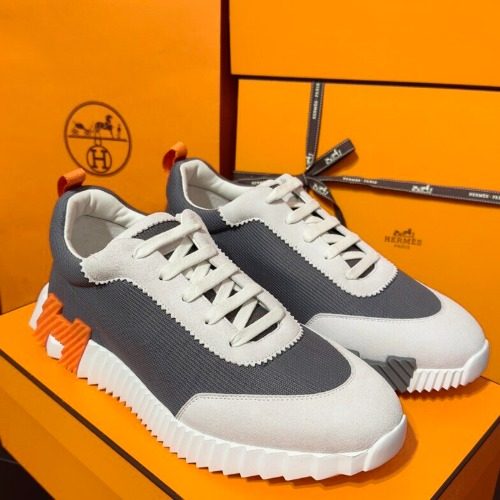 HERMES 바운싱 Sneakers 그레이 Suede H 오렌지 Two-Tone