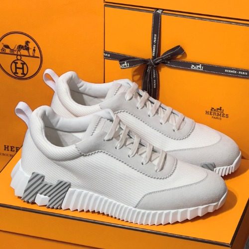 HERMES 바운싱 Sneakers White Suede H 그레이 Logo