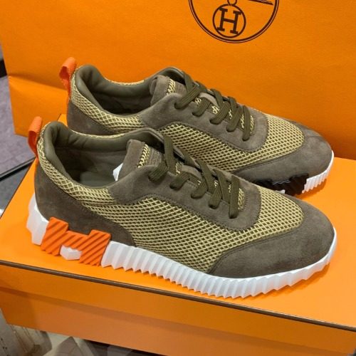 에르메스 바운싱 스니커즈 메쉬 카키 H 블랙 오렌지 투톤