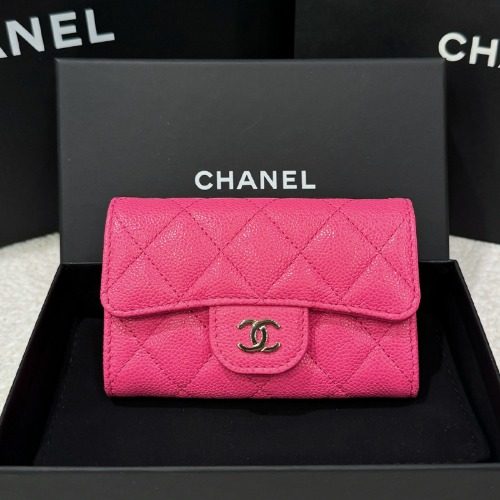 CHANEL Classic 그레인드 Calfskin Card Wallet 바비 핑크 샴페인골드