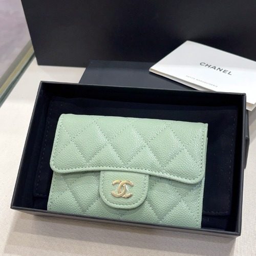 CHANEL Classic 그레인드 Calfskin Card Wallet 민트 샴페인골드