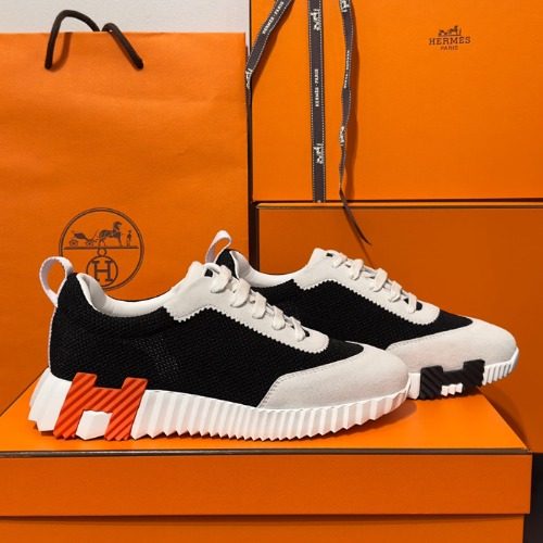 HERMES 바운싱 Sneakers Black Mesh H 오렌지 Logo Women's용
