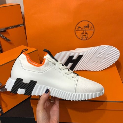HERMES 디파트 Sneakers Knit Calfskin White H Black