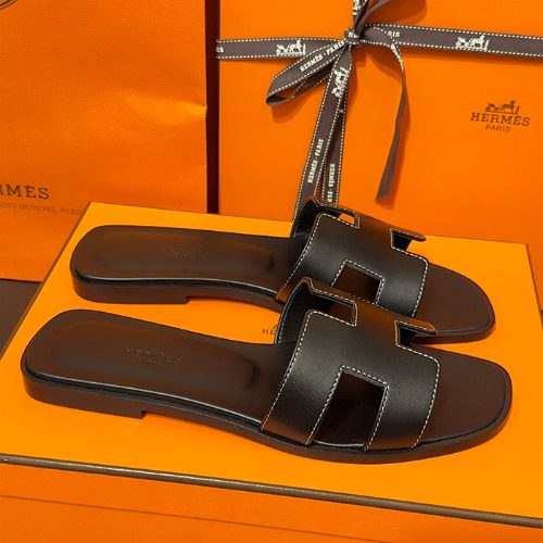 HERMES 오란 Sandals Calfskin Classic Black