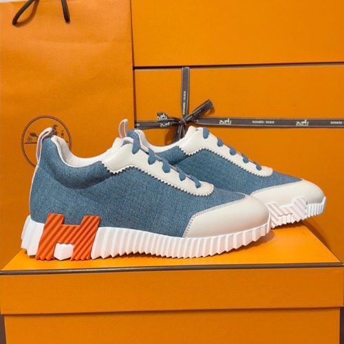 HERMES 바운싱 Sneakers Chevron Denim H 오렌지 Logo Women's용