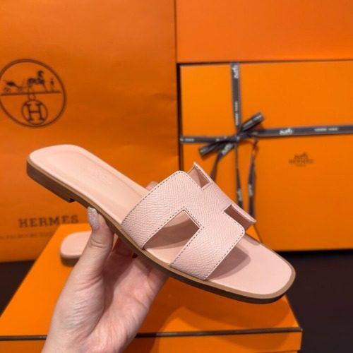 HERMES 오란 Sandals Calfskin 앱송 피치 핑크