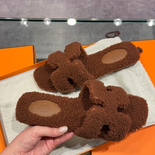 HERMES 오란 Sandals 울스킨 초코 브라운