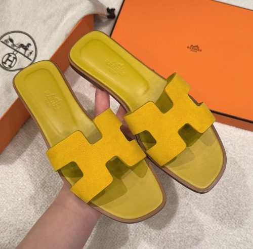 HERMES 오란 Sandals Calfskin Suede Gold 옐로우