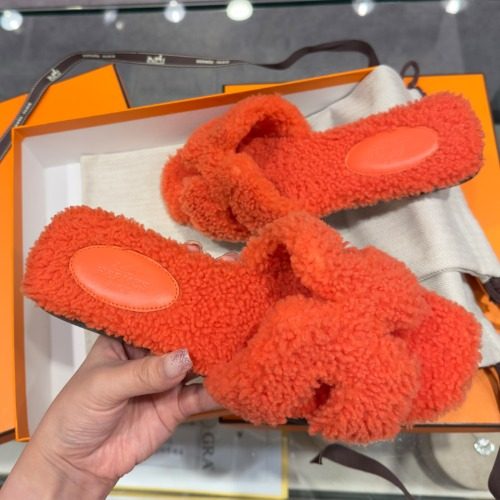 HERMES 오란 Sandals 울스킨 오렌지