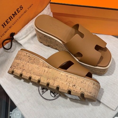 HERMES 웨지힐 에제 30 Sandals Calfskin 브라운