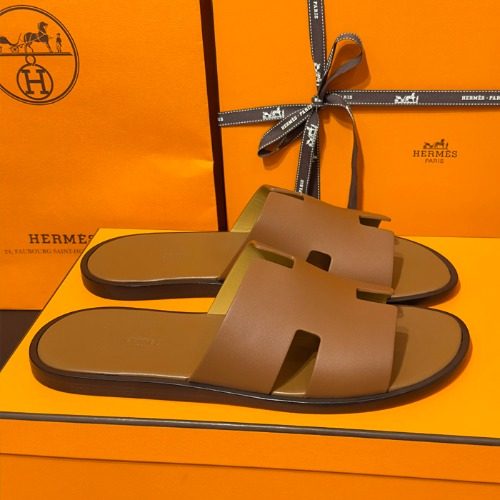 HERMES 이즈미르 Slippers Calfskin Gold 브라운 Sandals 41 / 41.5