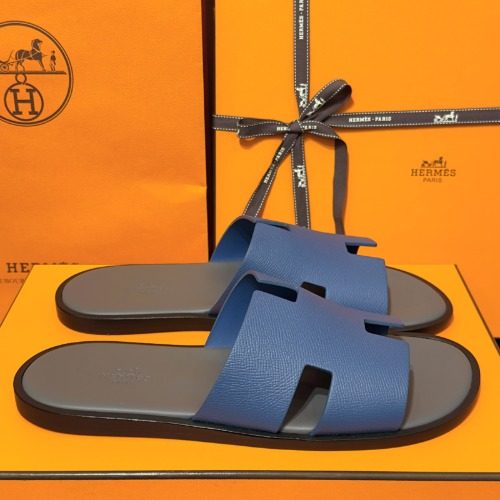 HERMES 이즈미르 Slippers 앱송 Calfskin 블루 그레이 Two-Tone Sandals 41.5 / 42 / 42.5
