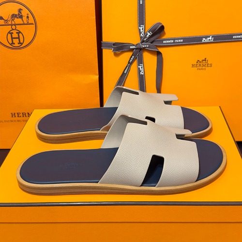 HERMES 이즈미르 Slippers 앱송 Calfskin 연베이지 Navy Sandals