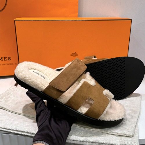 HERMES Shearling 시프레 Sandals Suede 고트스킨 다크브라운