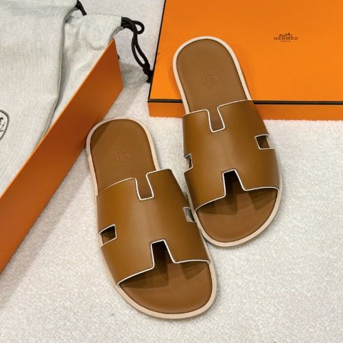 HERMES 이즈미르 Slippers Calfskin 브라운 White Point