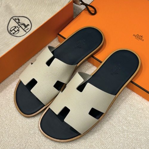 HERMES 이즈미르 Slippers 앱송 Calfskin White Navy