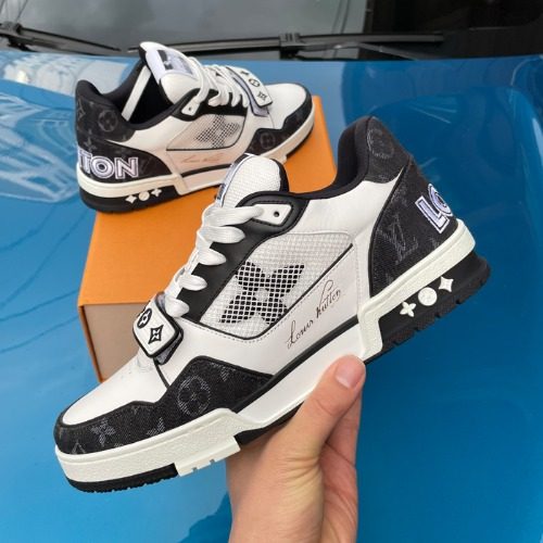 LOUIS VUITTON Velcro Sneakers LV Trainer Black Denim