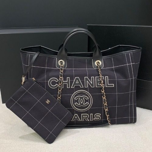CHANEL 도빌백 Cotton Calfskin Maxi 쇼핑백 Black