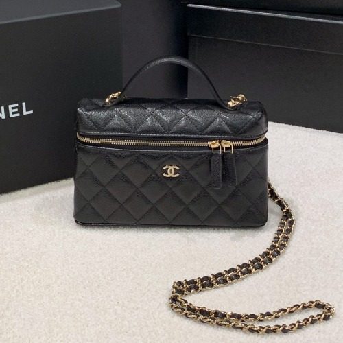 CHANEL 탑핸들 베니티백 캐비어스킨 Black Gold-Tone