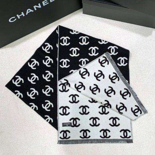 CHANEL Muffler Cashmere ๋ํฐ๋ Reversible CC Big Logo Pattern Black White