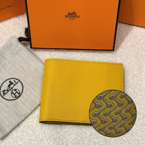 HERMES 시티즌 Twill Compact 안감 Silk Bifold Wallet 옐로우