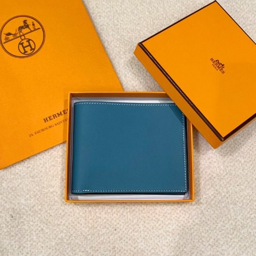 HERMES 시티즌 Twill Compact 안감 Silk 콜로셰 Bifold Wallet 블루