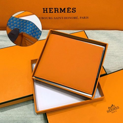 HERMES 시티즌 Twill Compact 안감 Silk Bifold Wallet 오렌지