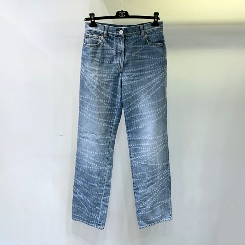 CHANEL 25 S / S Free 컬렉션 프린티드 워시드 Denim 블루 White 진