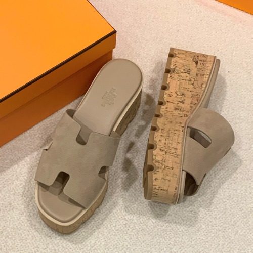 HERMES 웨지힐 에제 30 Sandals Calfskin Suede 베이지