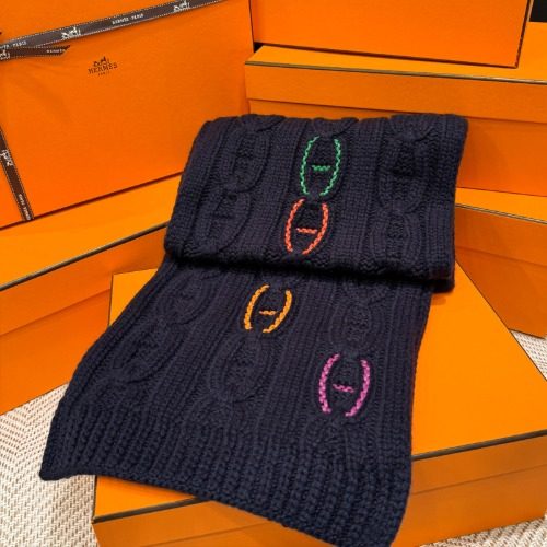 HERMES ํธ๋ผ์ด ๋ฉ์ผ๋ก ์น๋ฌ Leather Detail Cashmere Muffler